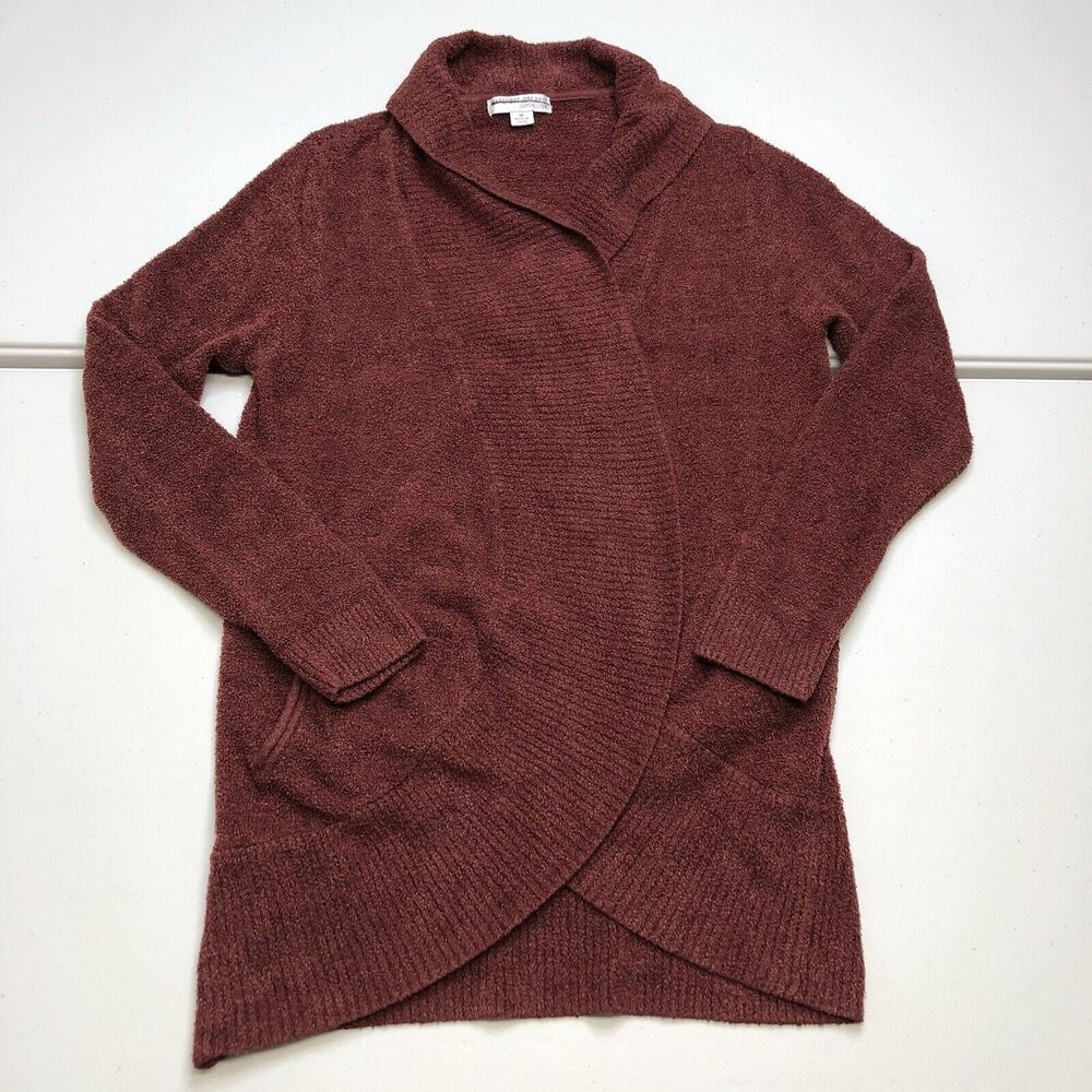 Barefoot Dreams Cozy Chic Lite Knit Berry Red Circle Cardigan w pockets Medium